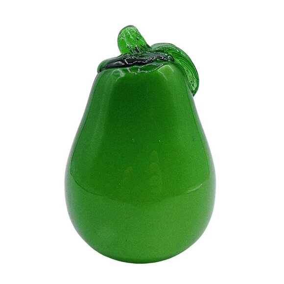 Vintage Glass Art Pear Fruit Decor Stem Leaf Bright Green 4x3" Hand Blown - Picture 1 of 9